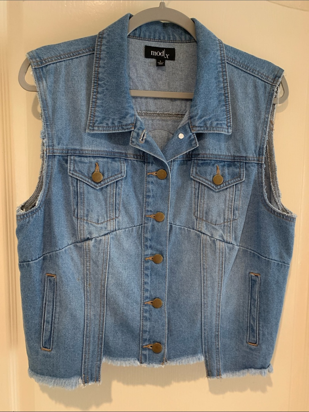 Mod X Light Blue Denim Vest — Sleeveless Button-Front Jacket